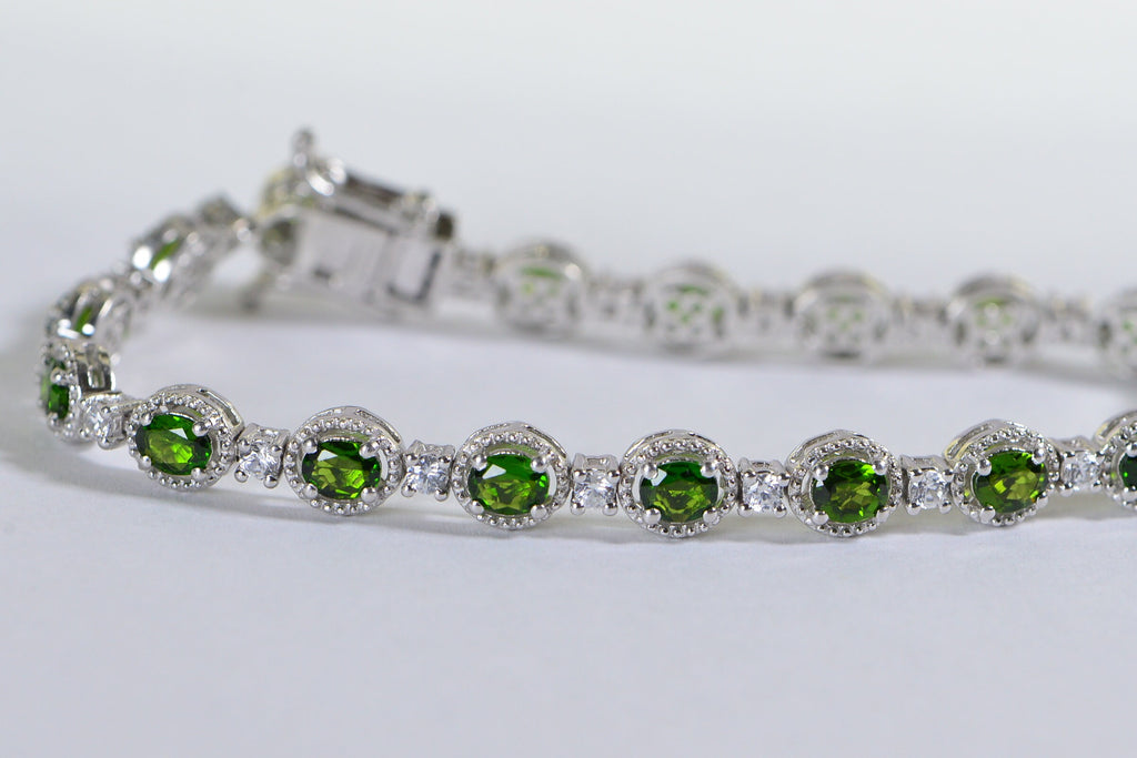Chrome Diopside Tennis Bracelet: Sterling Silver, CZ Diamond
