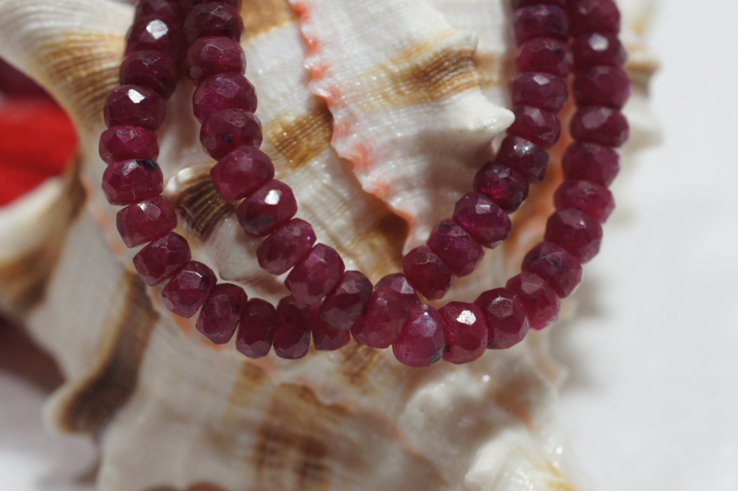 Faceted Ruby Rondelle Beads: 4" Strand (4.2x2.5mm)