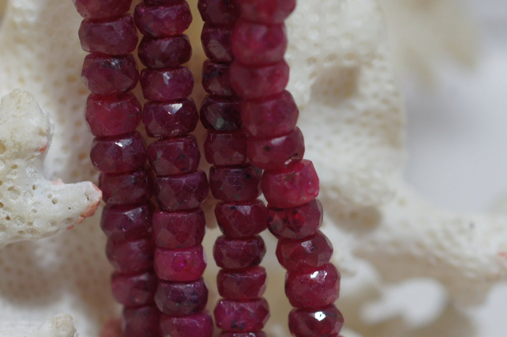 Faceted Ruby Rondelle Beads: 4" Strand (4.2x2.5mm)