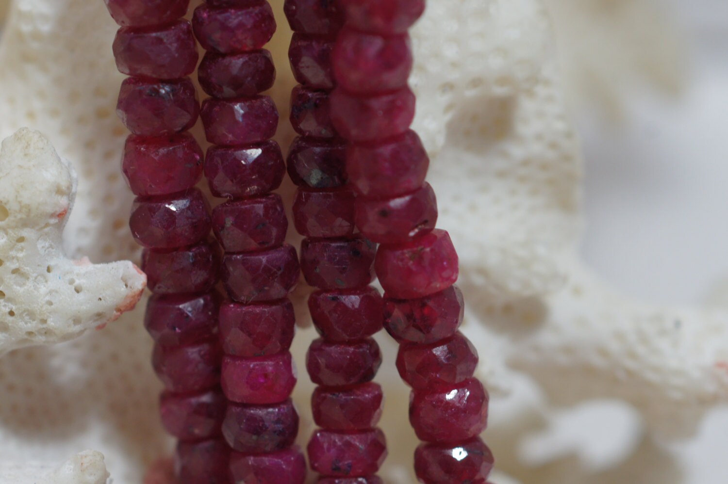 Faceted Ruby Rondelle Beads: 4" Strand (4.2x2.5mm)