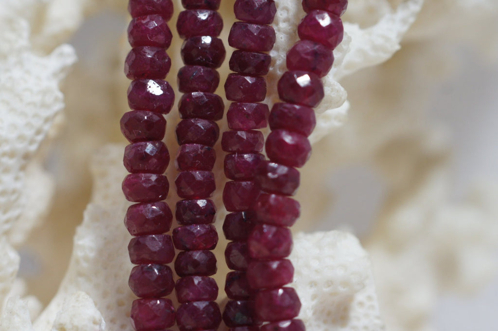 Faceted Ruby Rondelle Beads: 4.2x2.5mm Gemstone Beads