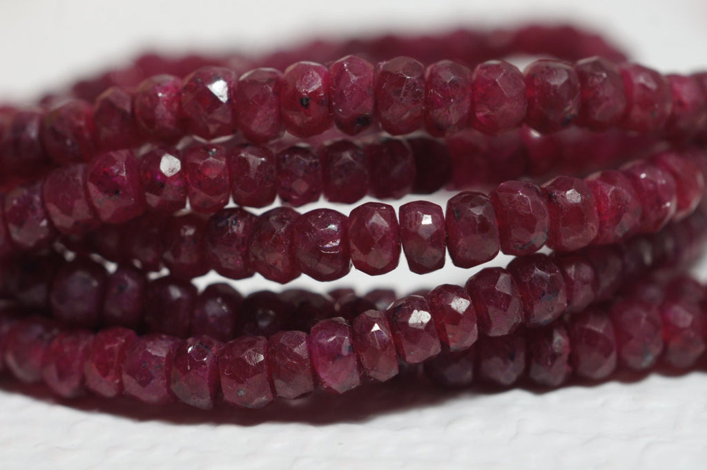 Faceted Ruby Rondelle Beads: 4" Strand (4.2x2.5mm)