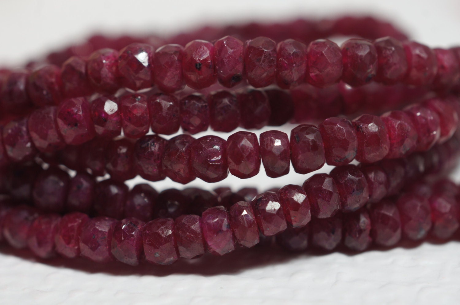 Faceted Ruby Rondelle Beads: 4" Strand (4.2x2.5mm)