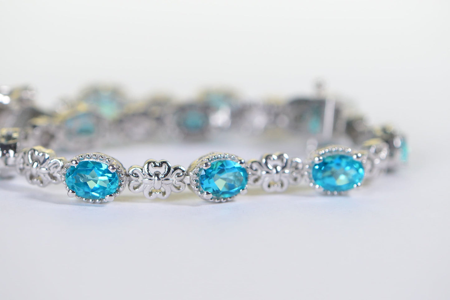 Neon Blue Apatite Sterling Silver Tennis Bracelet: Vintage Gemstone Jewelry