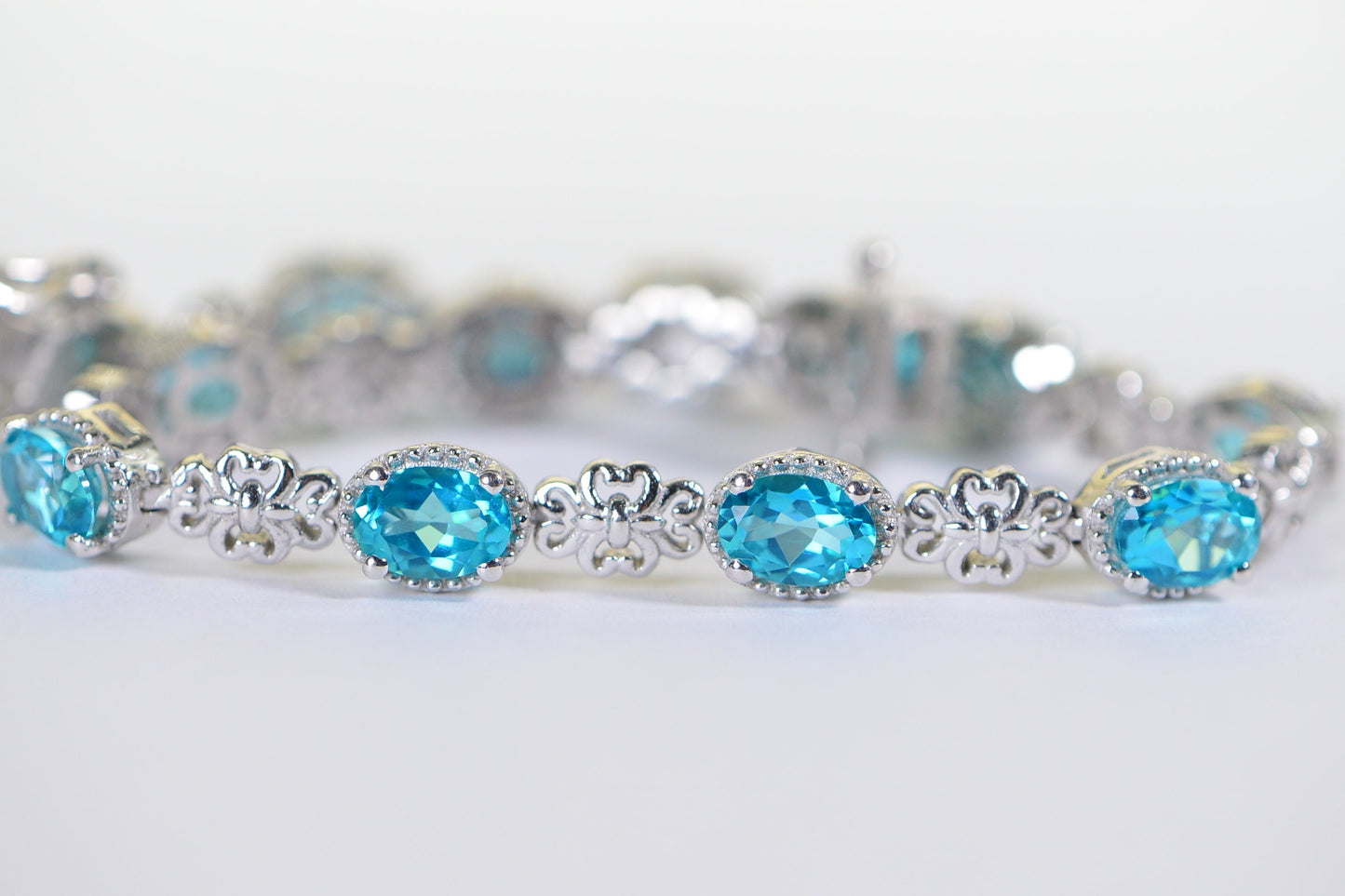 Neon Blue Apatite Sterling Silver Tennis Bracelet: Vintage Gemstone Jewelry