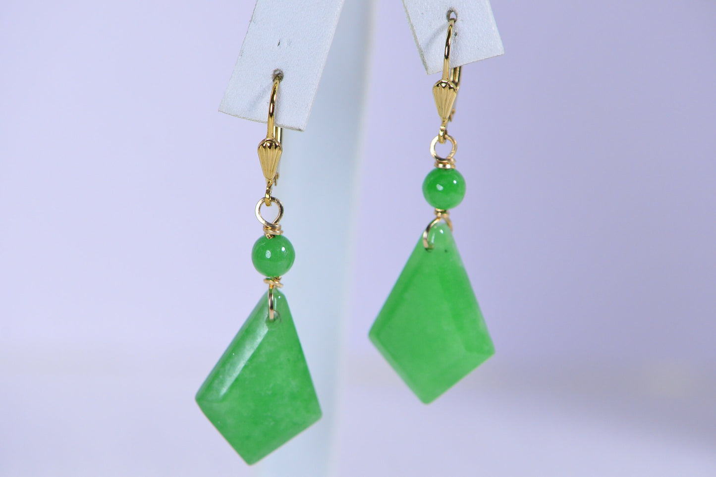 Genuine Green Jade Teardrop Earrings 14K Yellow Gold Filled Wire Wrapped Gemstone Earrings