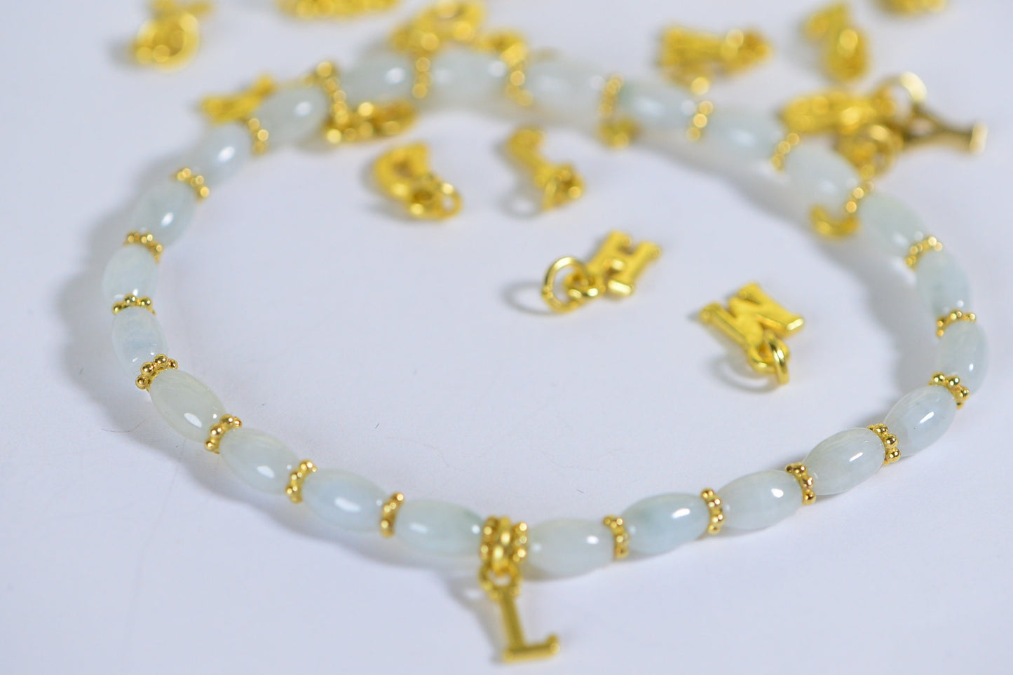 Icy Green Jade Bracelet with 24K Gold Vermeil Initial