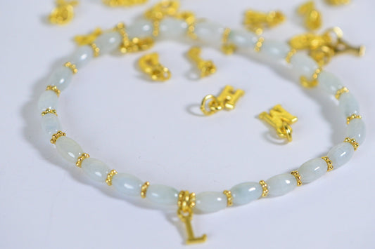 Icy Green Jade Bracelet with 24K Gold Vermeil Initial