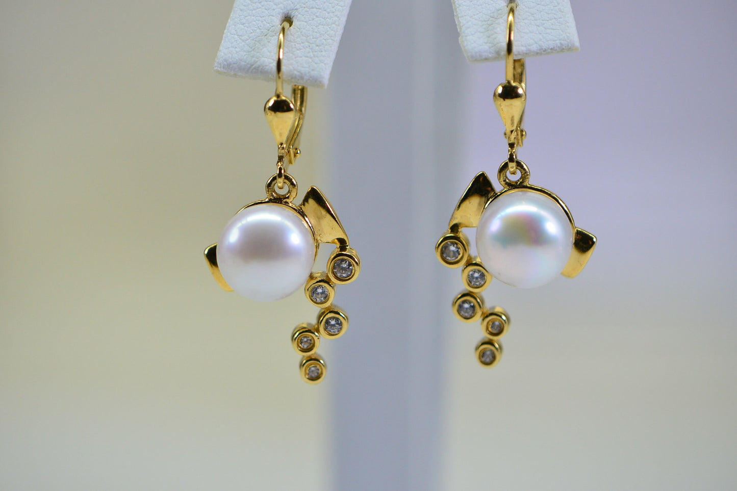 Tahitian Cultured White Pearl  Diamond Dangle Stud Earrings 18K Vermeil Gold Multi Stone Earrings