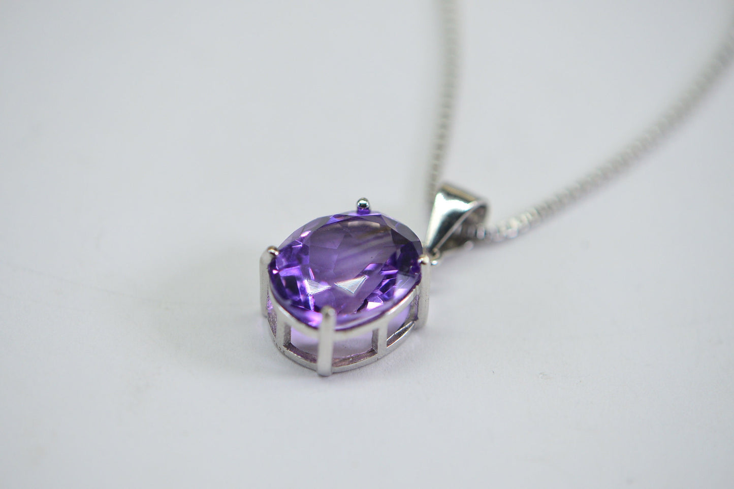 Oval Amethyst Pendant Necklace: Sterling Silver February Birthstone