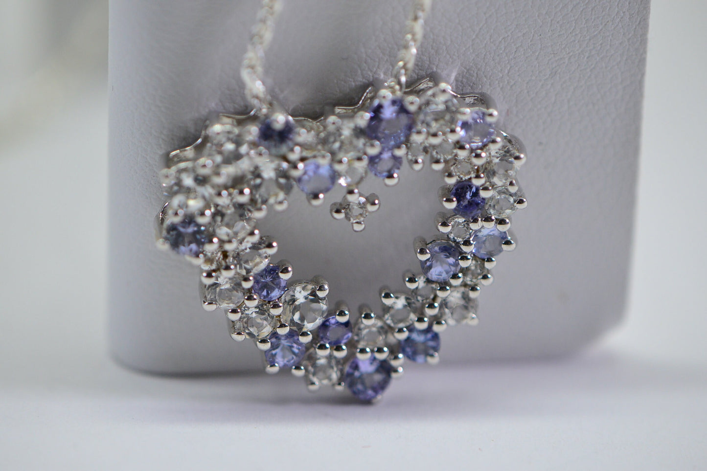Sterling Silver Tanzanite & White Topaz Heart Pendant - 20" Chain