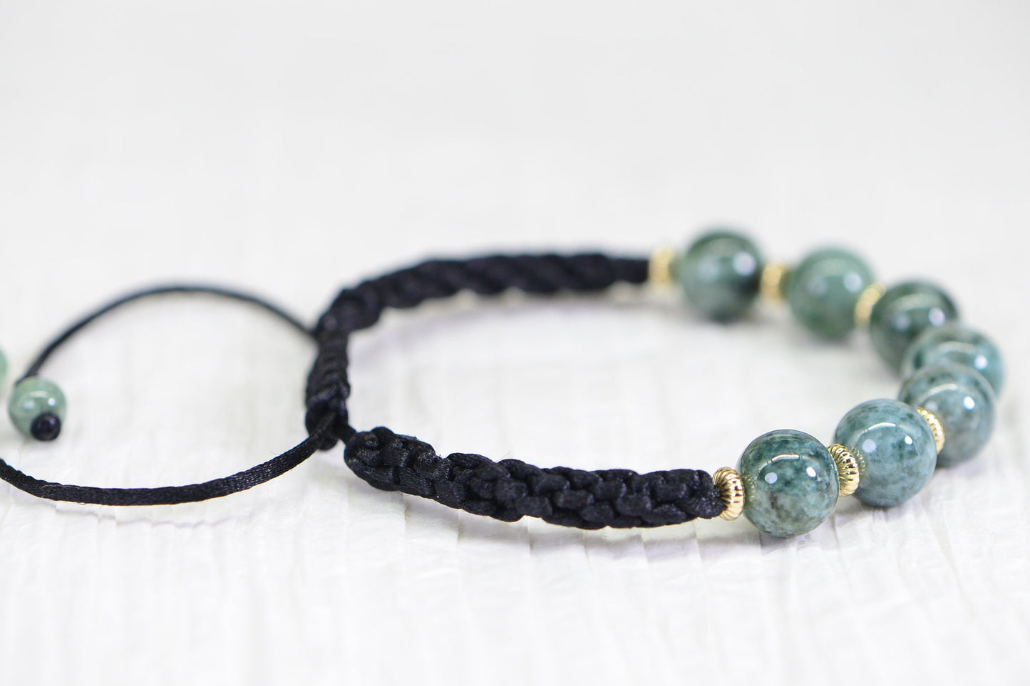 Handmade Burma Green Jade Bracelet: 14K Gold Bead Gemstone Bracelet