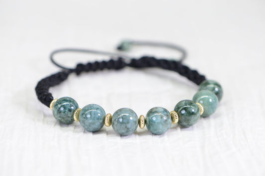 Handmade Burma Green Jade Bracelet: 14K Gold Bead Gemstone Bracelet