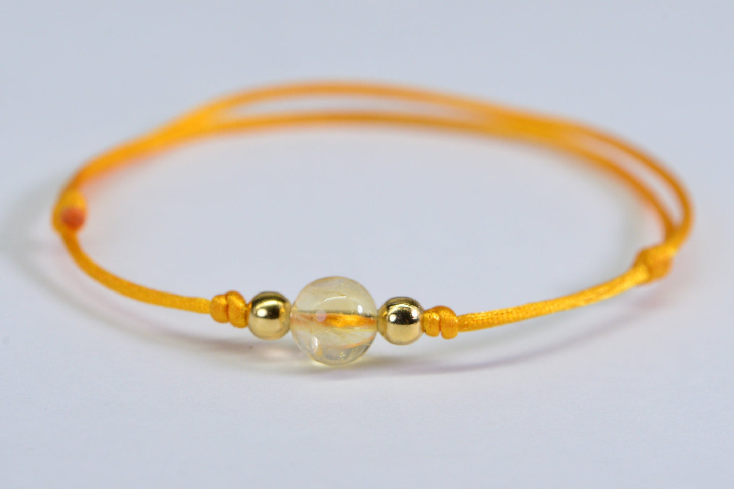 Citrine Bracelet: Single Stone, 14K Gold Plated, Adjustable Cord