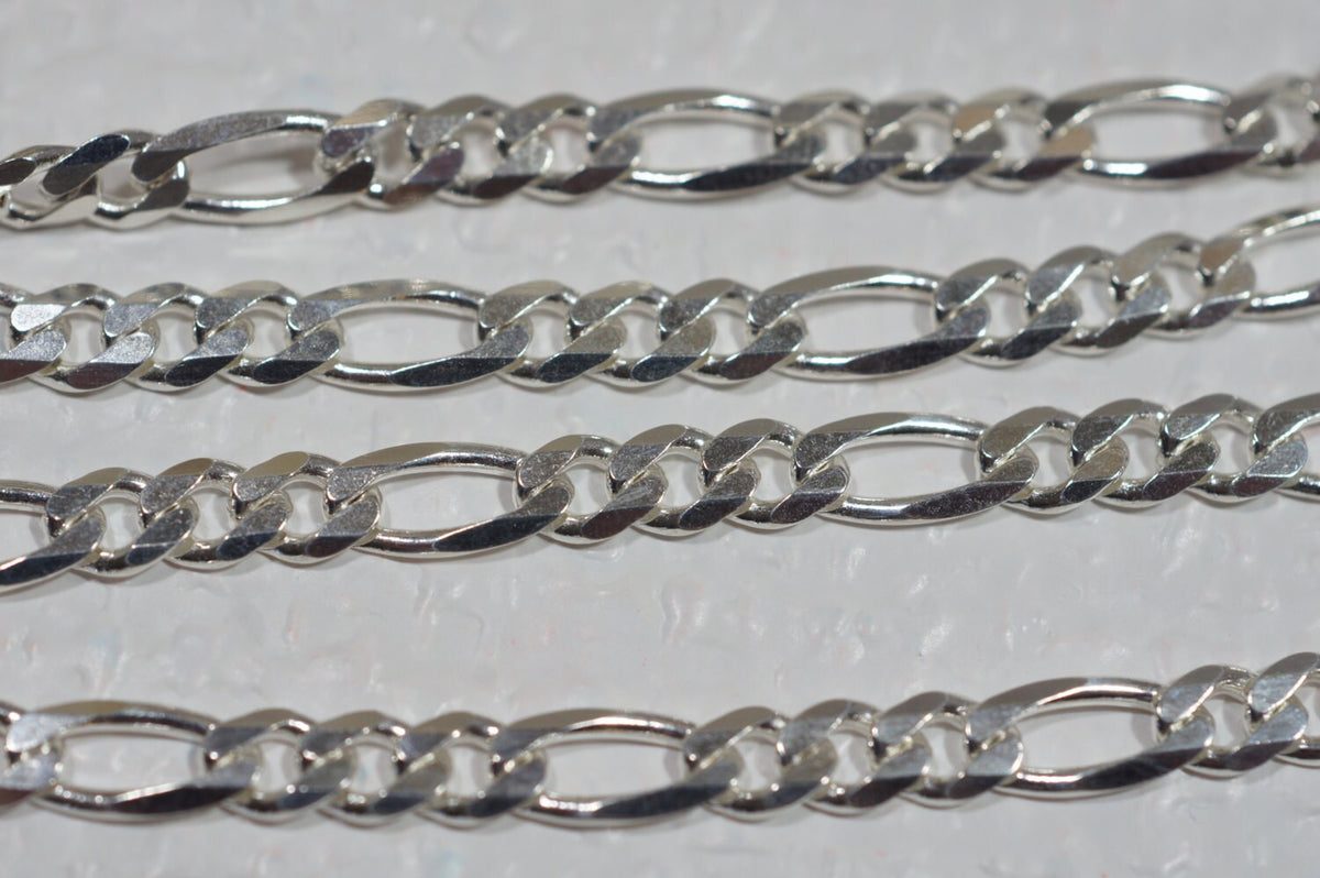 Sterling Silver Figaro Chain: Italian Necklace, 18 inch