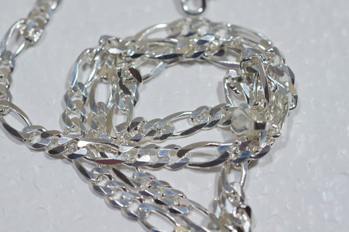 Sterling Silver Figaro Chain: Italian Necklace, 18 inch