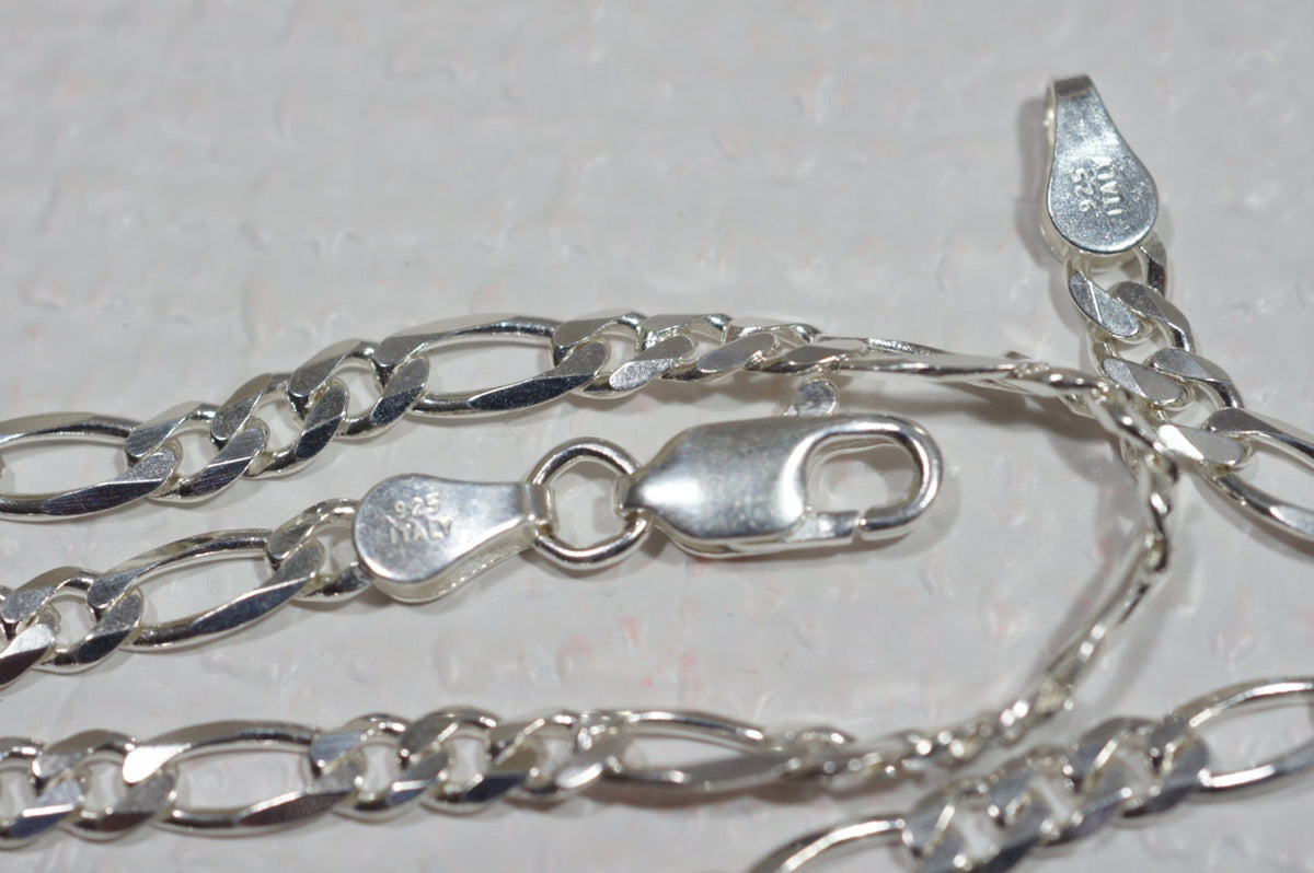 Sterling Silver Figaro Chain: Italian Necklace, 18 inch