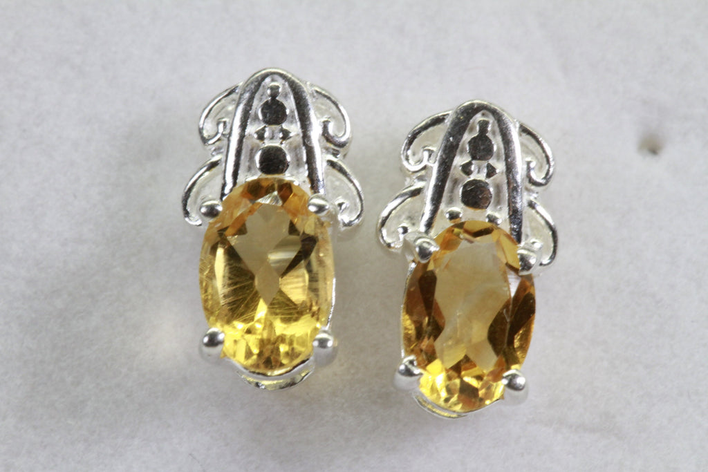 Tiny Citrine Stud Earrings: Rhodium Over Sterling Silver, Handmade