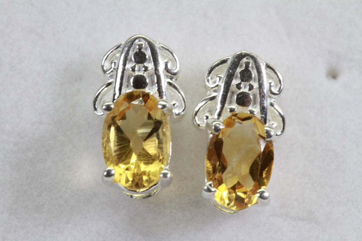 Tiny Citrine Stud Earrings: Rhodium Over Sterling Silver, Handmade