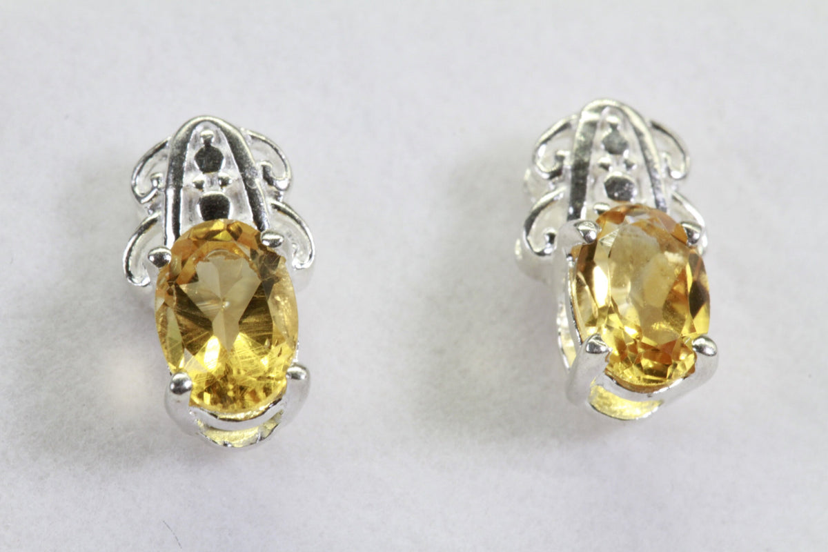 Tiny Citrine Stud Earrings: Rhodium Over Sterling Silver, Handmade