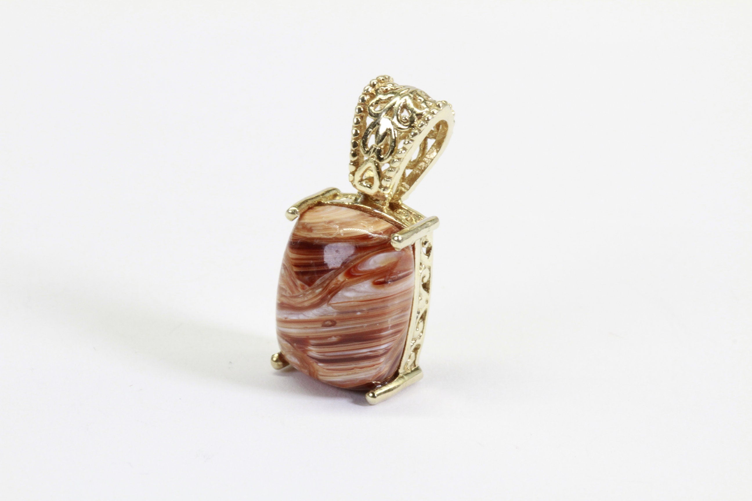 Handmade Banded Agate Pendant: Sterling Silver Vermeil Gemstone