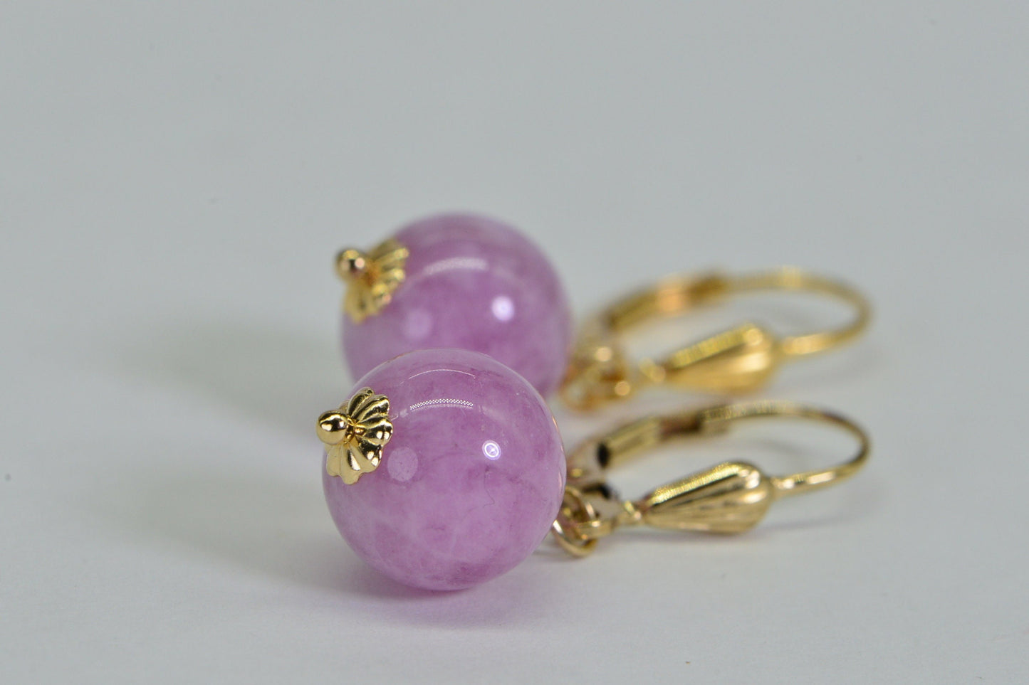Kunzite Jade Earrings: 14K Gold Filled Wire Wrapped Gemstone Dangles