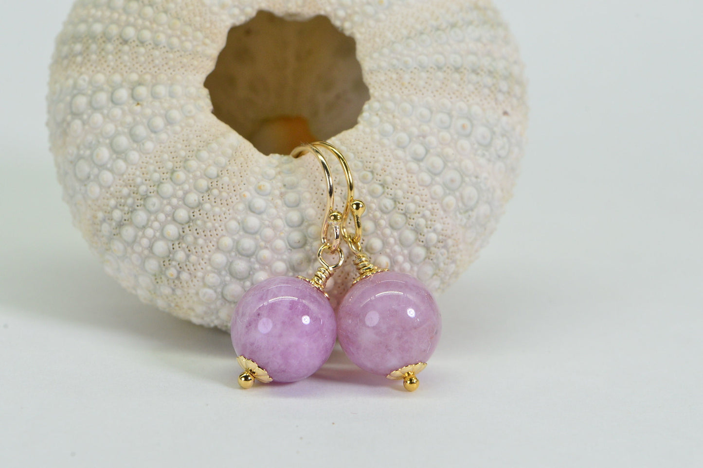 Kunzite Jade Earrings: 14K Gold Filled Wire Wrapped Gemstone Dangles