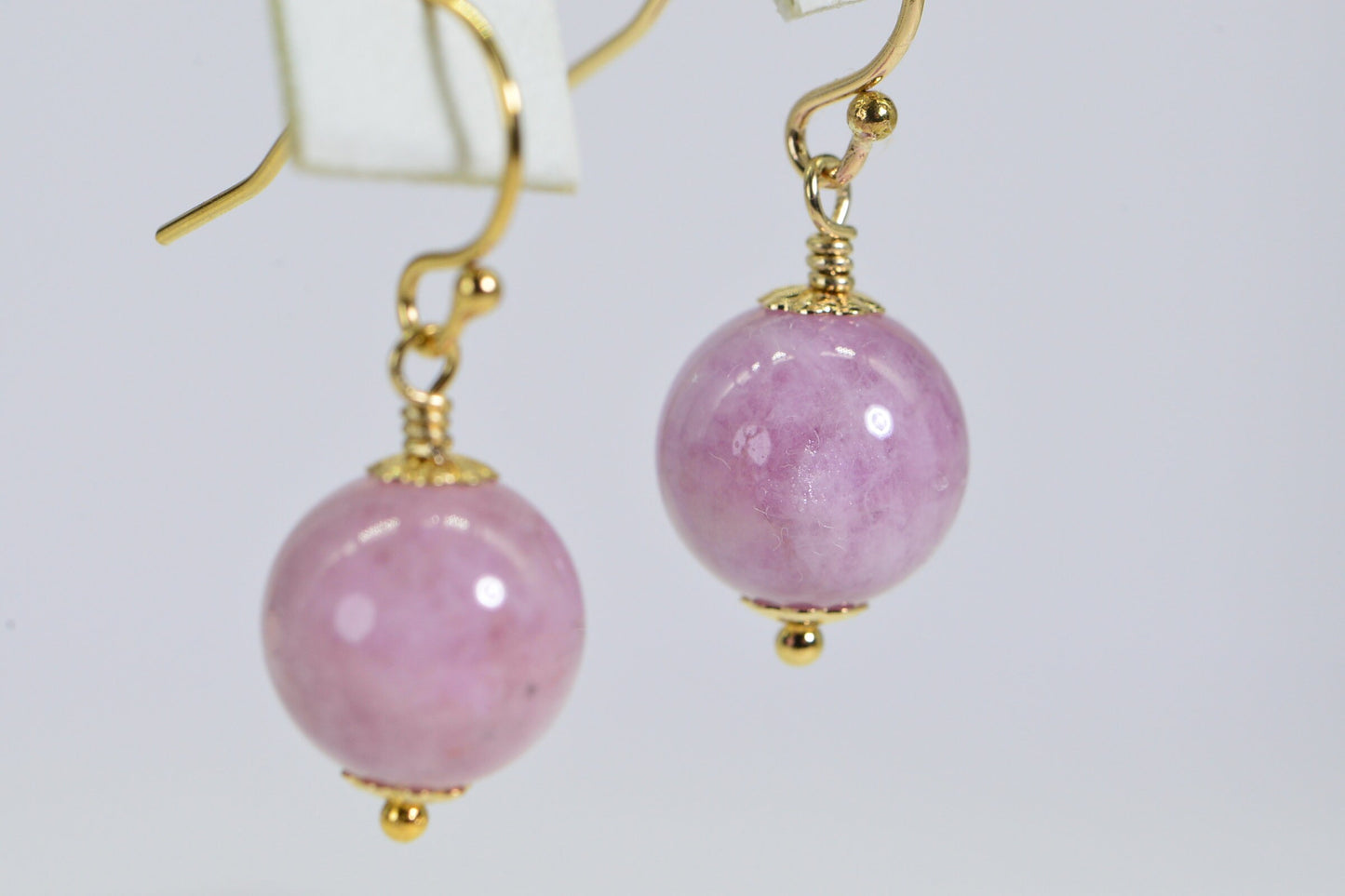 Kunzite Jade Earrings: 14K Gold Filled Wire Wrapped Gemstone Dangles