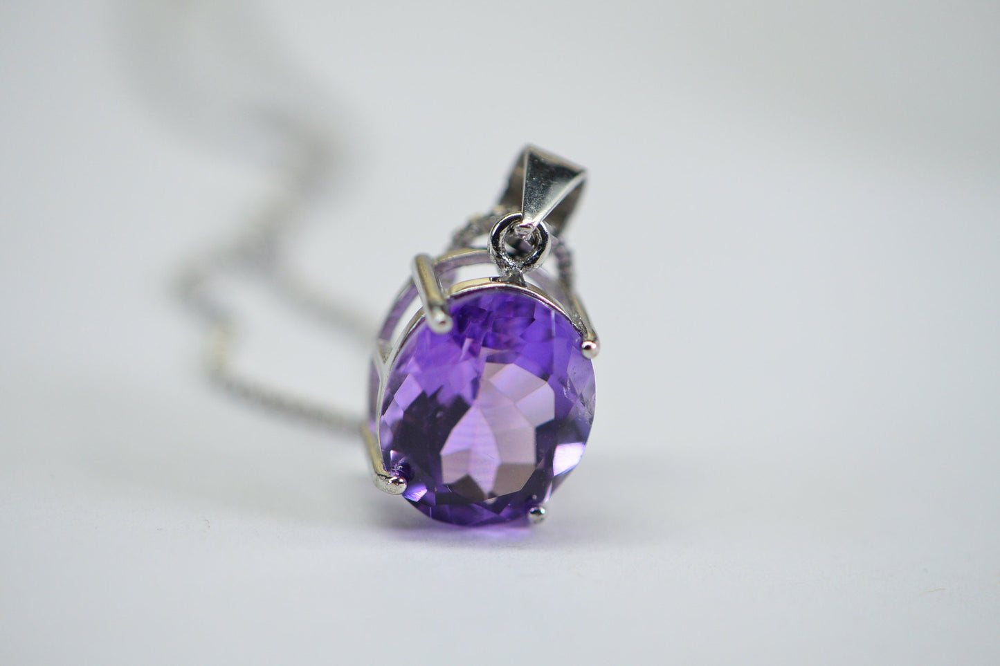 Oval Amethyst Pendant Necklace: Sterling Silver February Birthstone