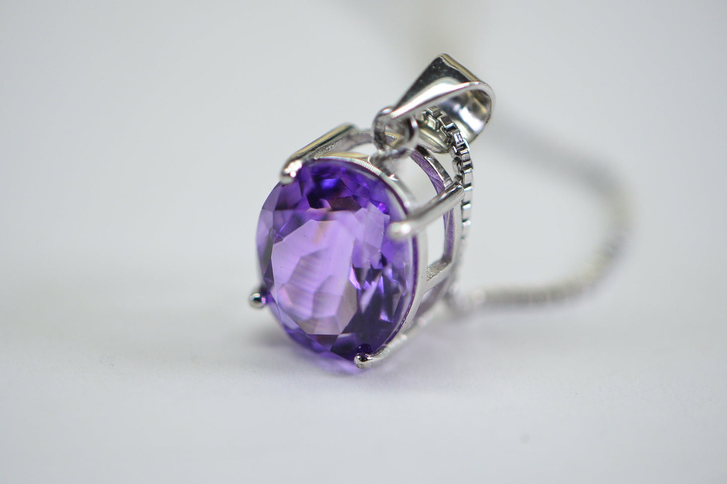 Oval Amethyst Pendant Necklace: Sterling Silver February Birthstone