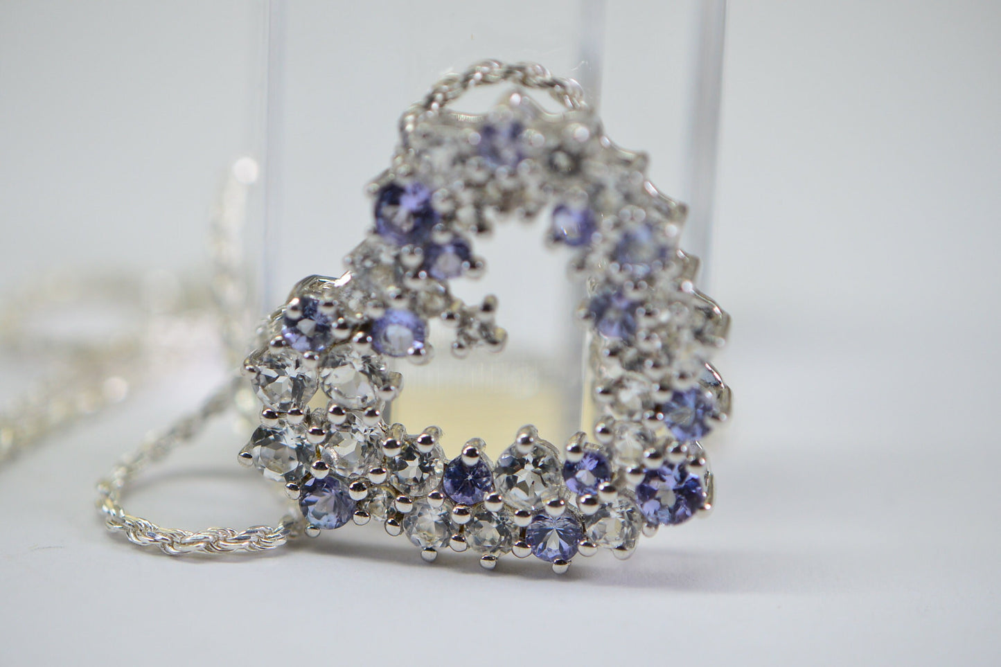 Sterling Silver Tanzanite & White Topaz Heart Pendant - 20" Chain