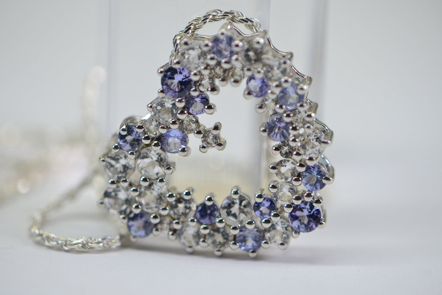 Sterling Silver Tanzanite & White Topaz Heart Pendant - 20" Chain