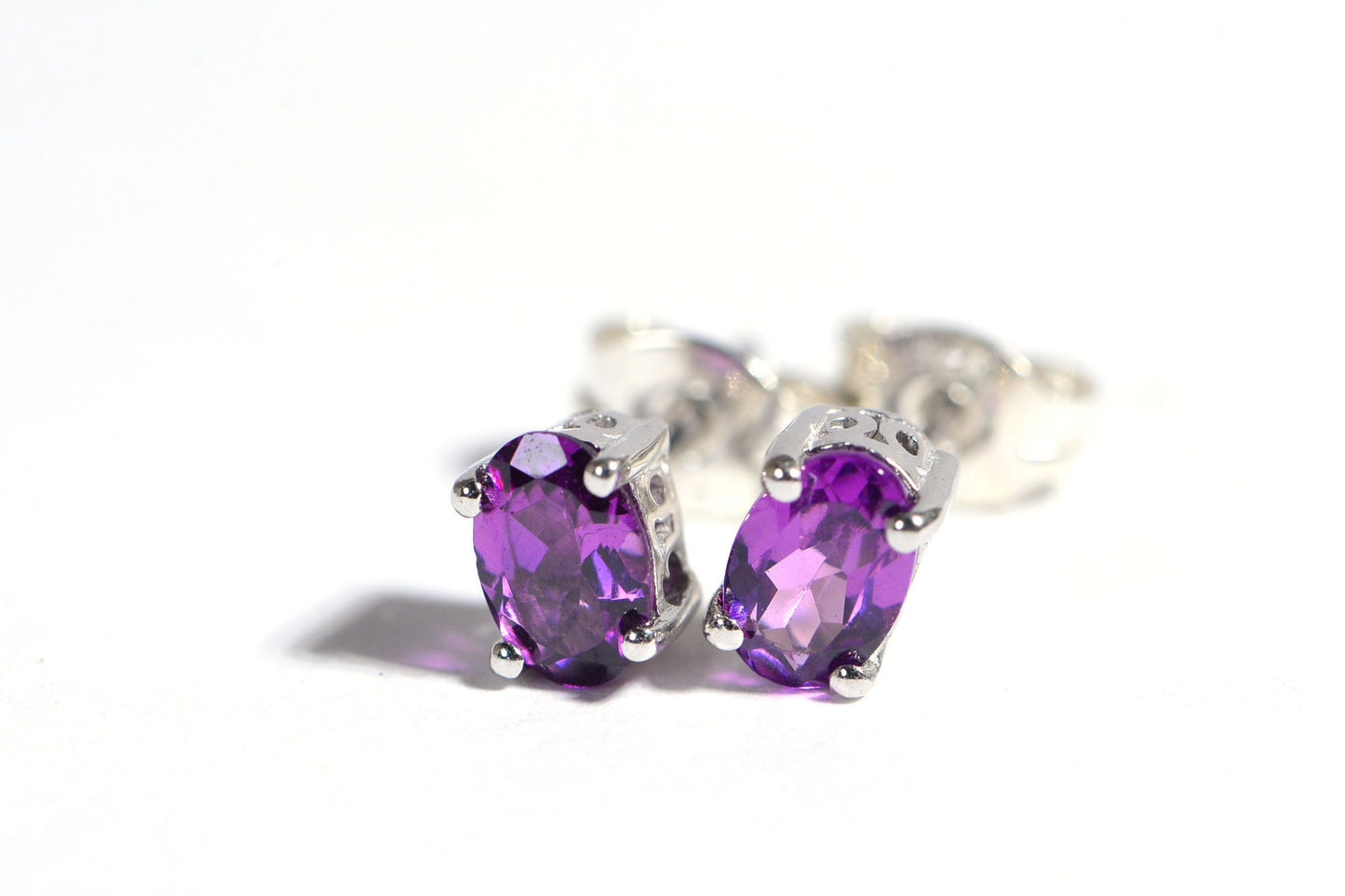 Oval Rhodolite Garnet Stud Earrings, Sterling Silver, January Birthstone