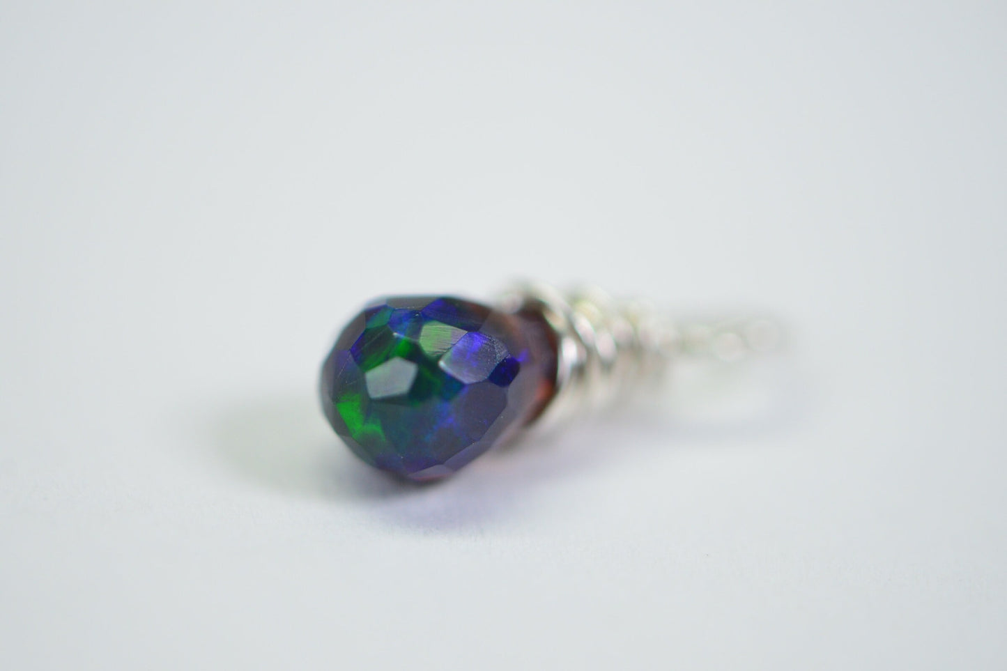 Tiny Ethiopian Opal Sterling Silver Charm Pendant - October Birthstone