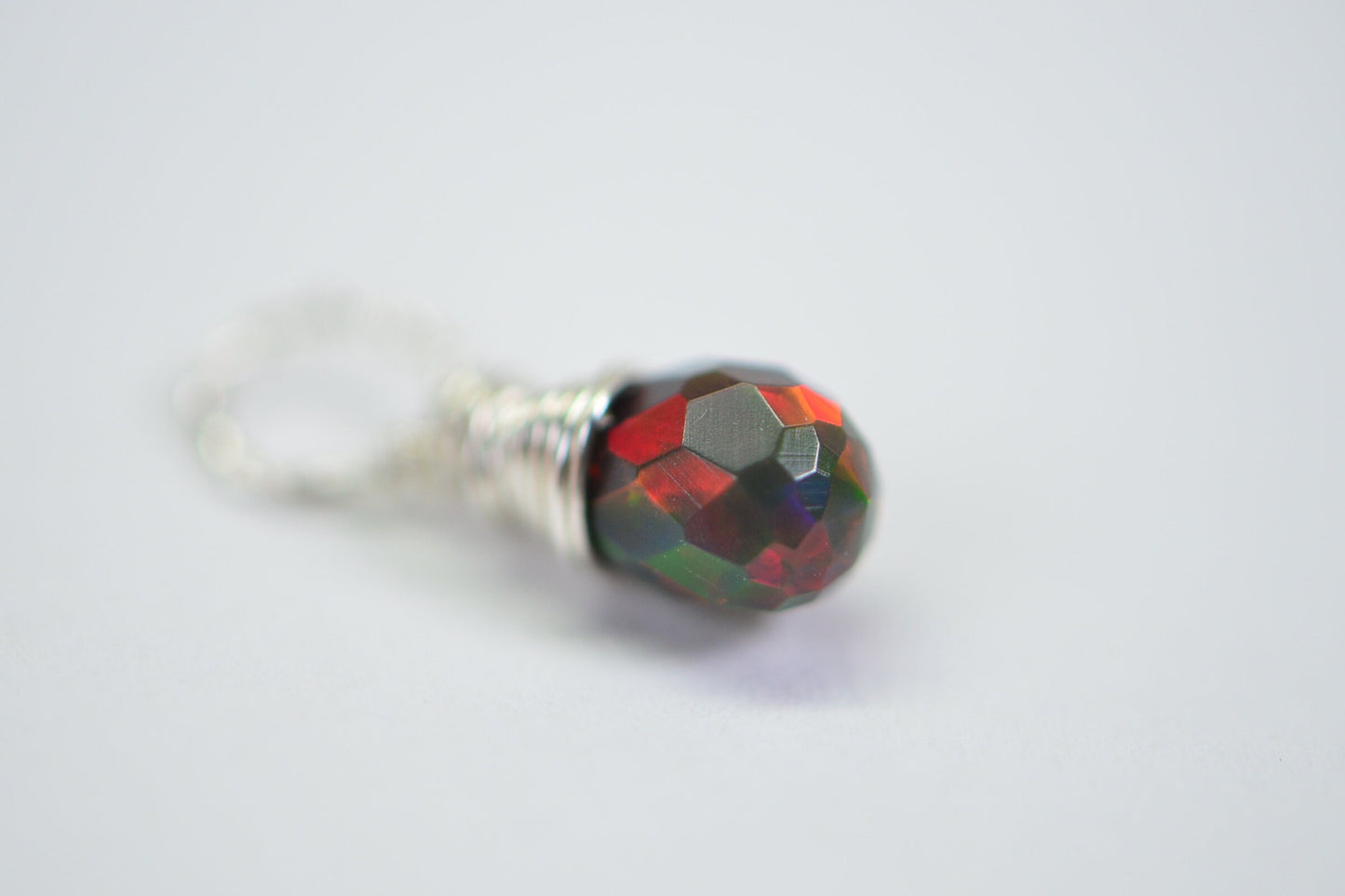 Tiny Ethiopian Opal Sterling Silver Charm Pendant - October Birthstone