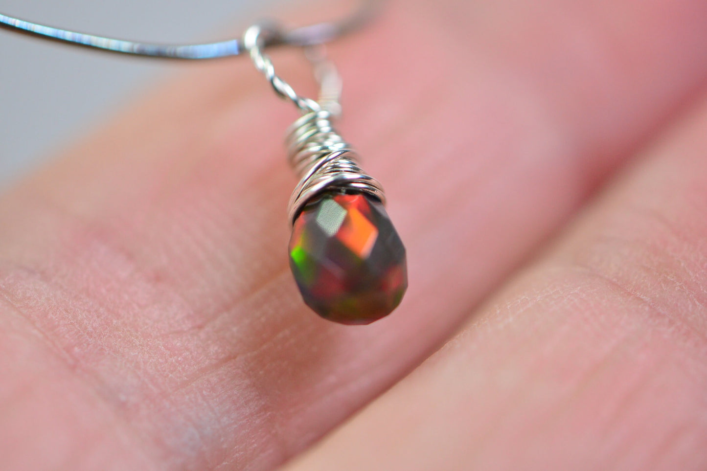 Tiny Ethiopian Opal Sterling Silver Charm Pendant - October Birthstone