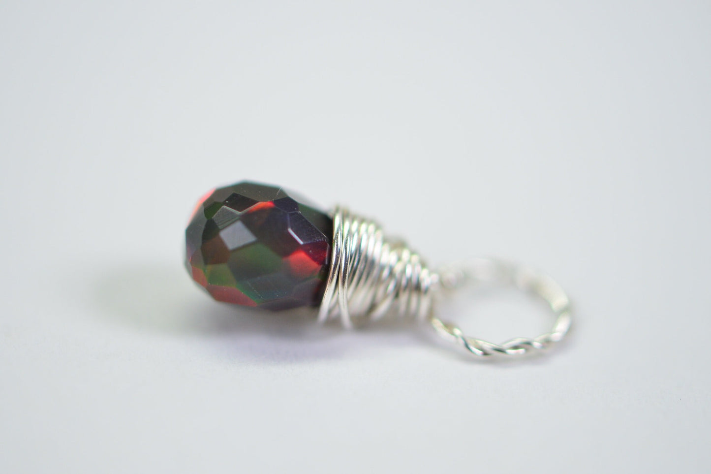 Tiny Ethiopian Opal Sterling Silver Charm Pendant - October Birthstone