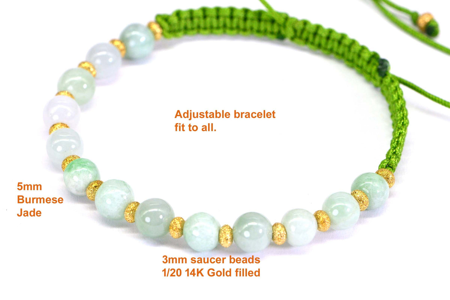 Handmade Burma Jade Bracelet: 14K Gold Beads, Woven Macrame