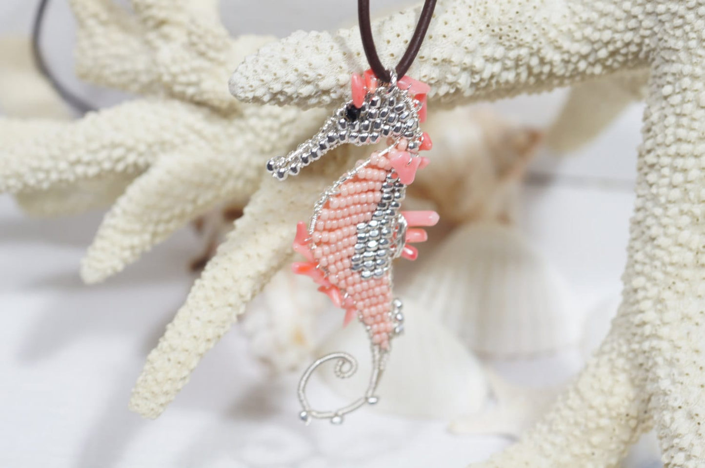 Seahorse Pendant   Wire Wrapped Seahorse Pink Coral Seahorse Wired Seahorse