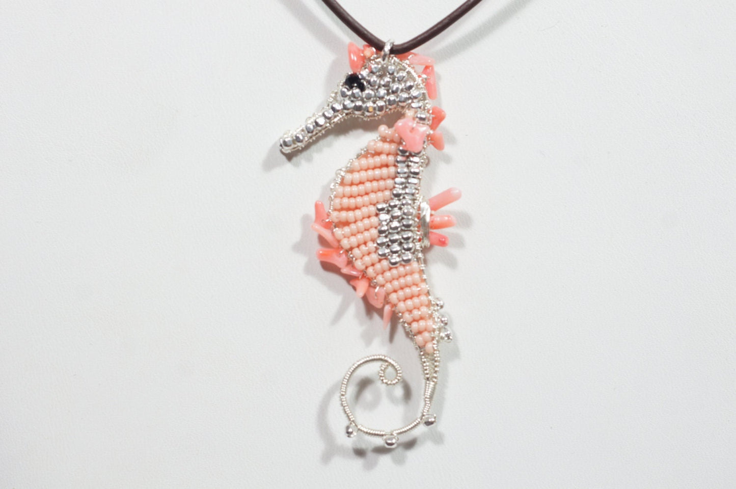 Seahorse Pendant   Wire Wrapped Seahorse Pink Coral Seahorse Wired Seahorse