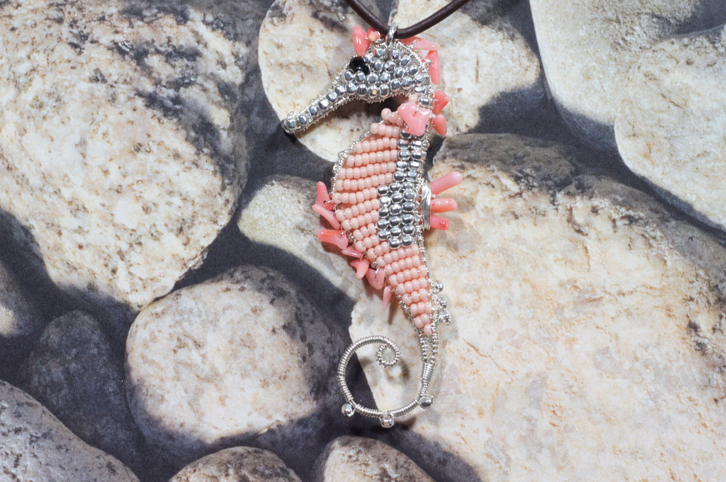 Seahorse Pendant   Wire Wrapped Seahorse Pink Coral Seahorse Wired Seahorse