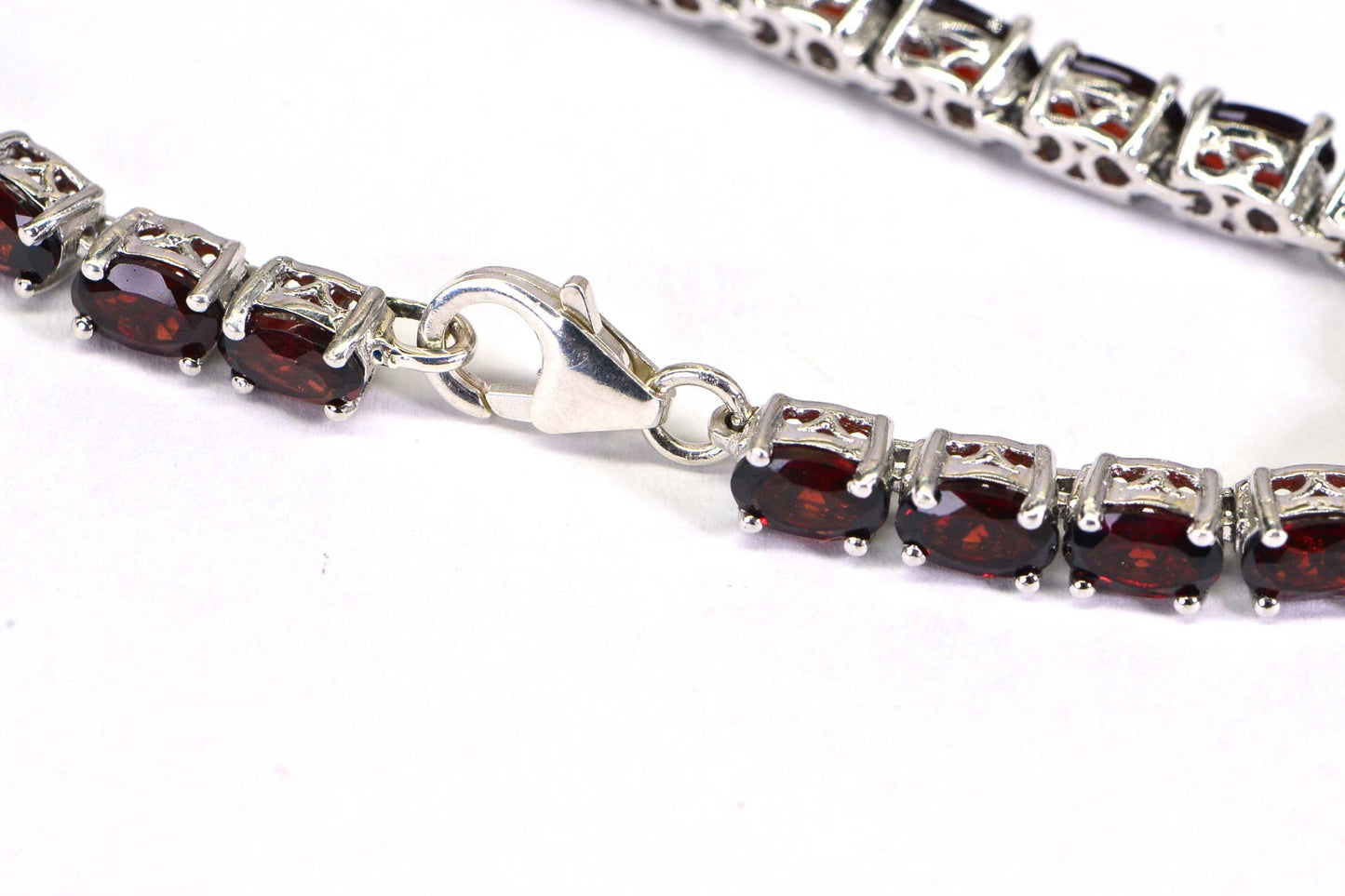Red Garnet Tennis Bracelet: Sterling Silver Rhodium, January Birthstone