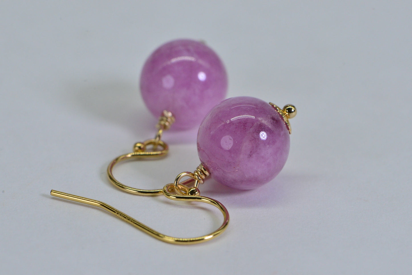 Kunzite Jade Earrings: 14K Gold Filled Wire Wrapped Gemstone Dangles