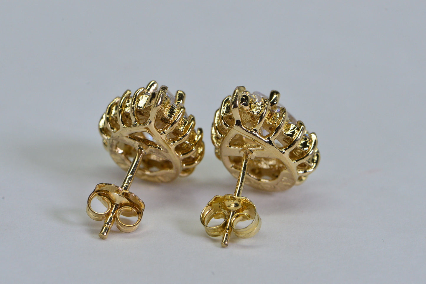 Gold Vermeil Teardrop Stud Earrings: Halo Cubic Zirconia