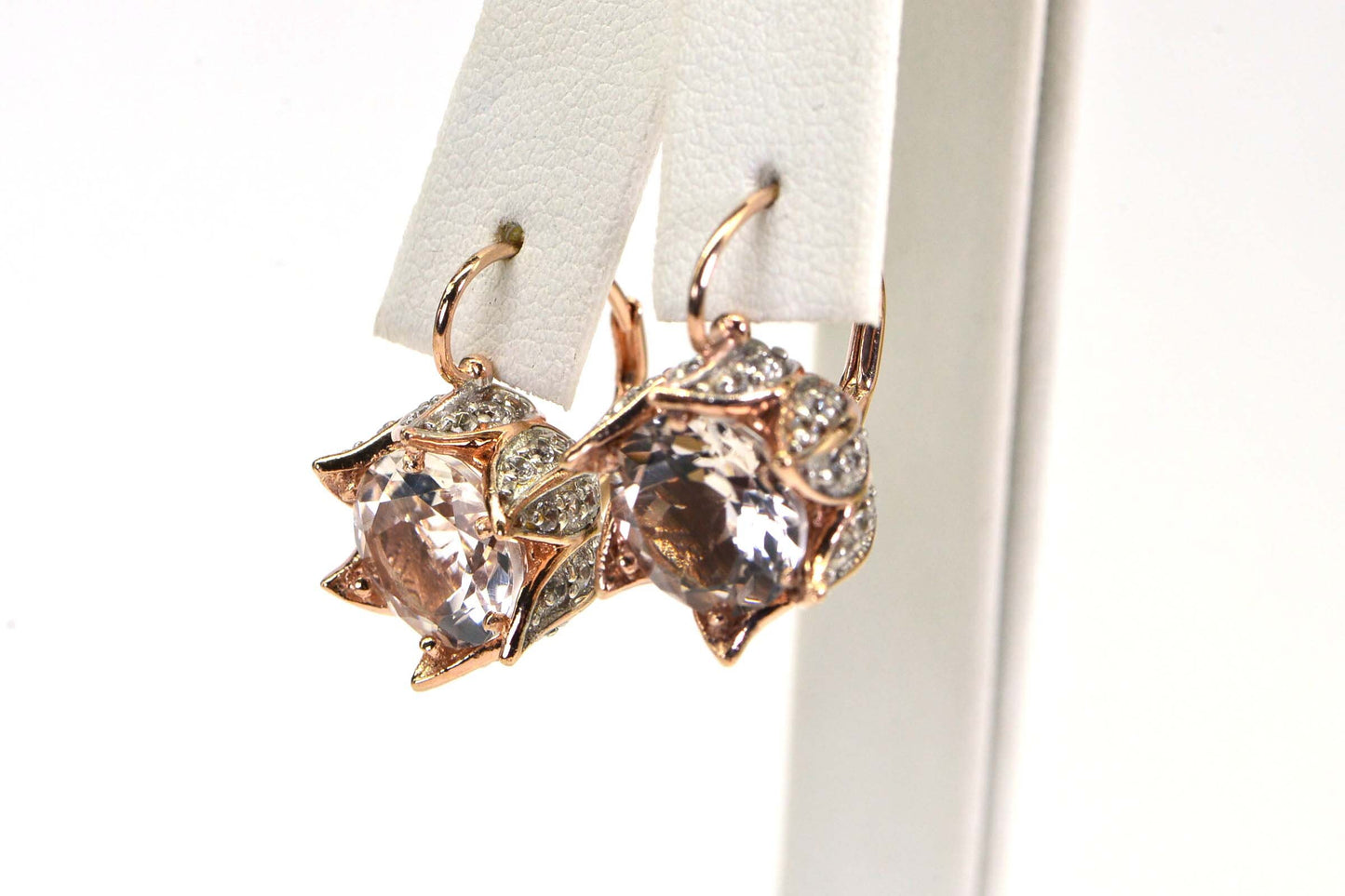 14K Rose Gold Flower Earrings: White Topaz Vintage Style
