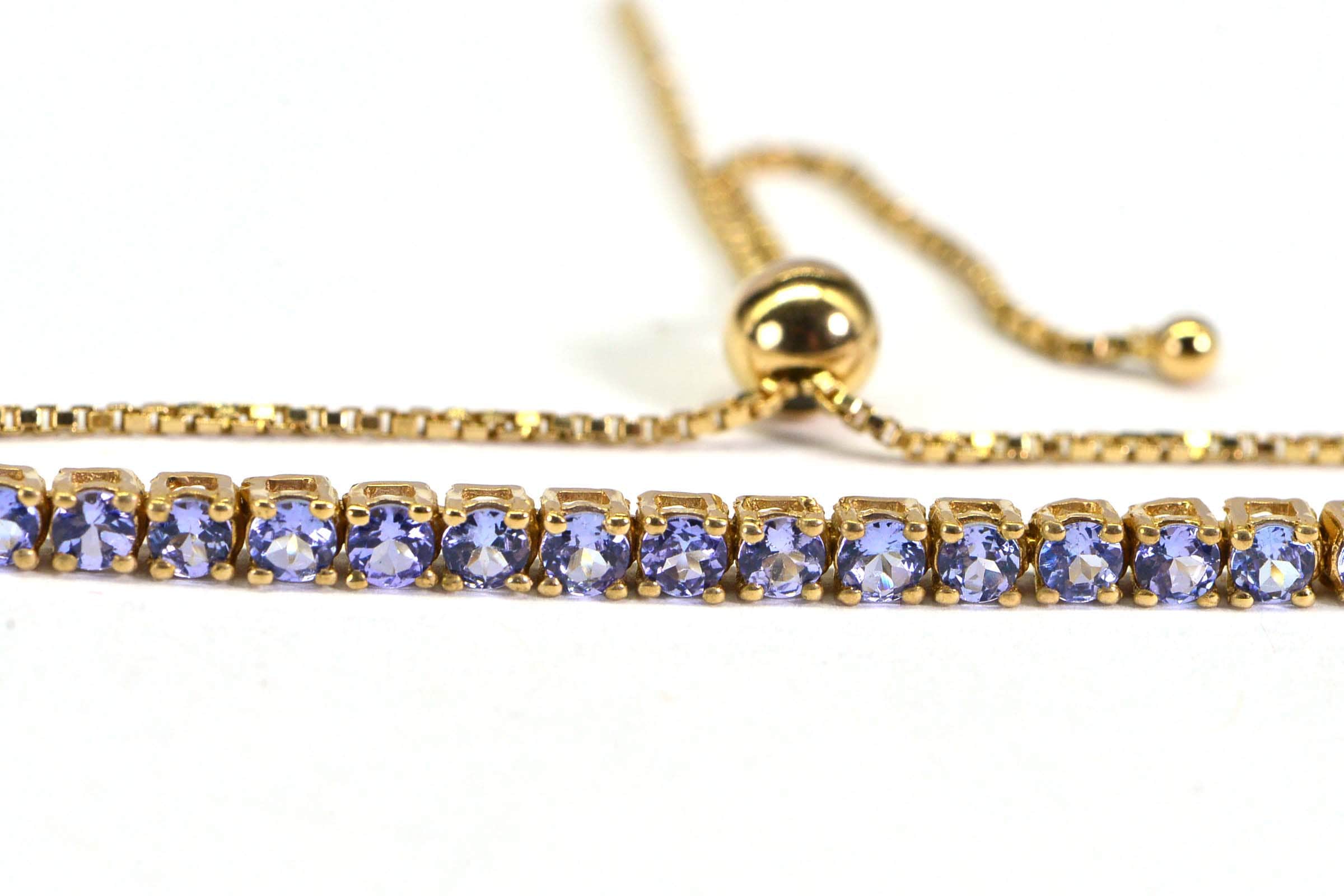 Natural Tanzanite Tennis Bracelet: 14K Yellow Gold Sterling Silver Bolo Bracelet
