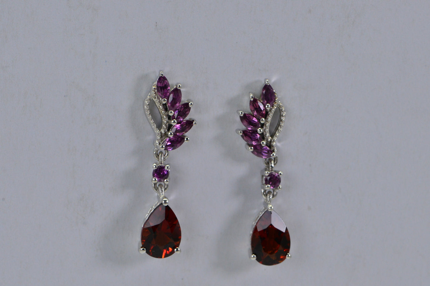 Garnet & Rhodolite Teardrop Dangle Earrings, Sterling Silver
