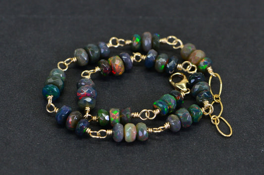Black Opal Bracelet: 14k Gold Filled Chain, Gemstone Jewelry