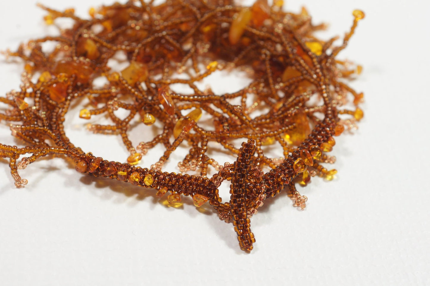 Coral Branch Design  Beaded Necklace Multi Strand Statement Necklace Yellow Brown Honey Color