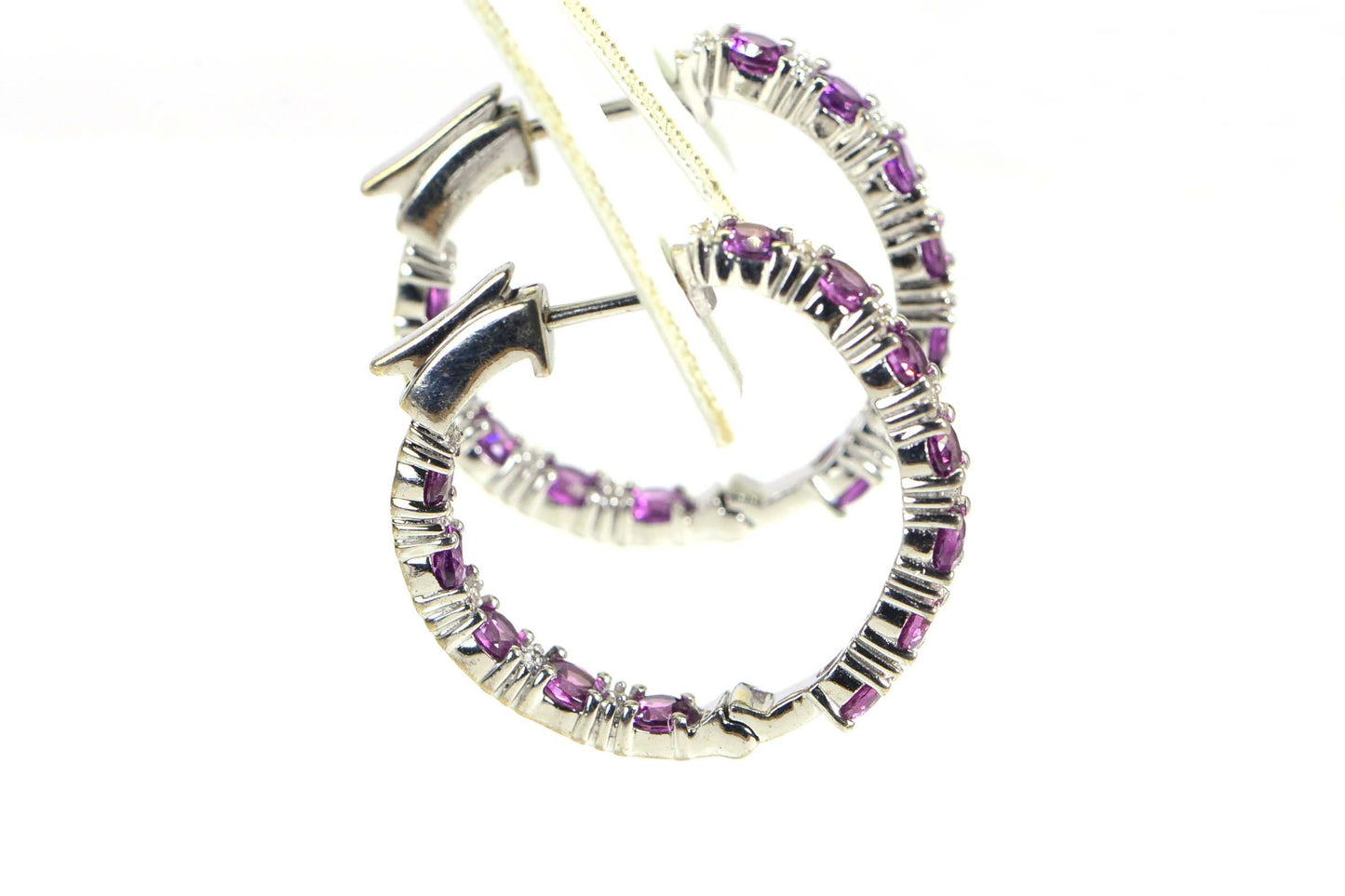Rhodolite Garnet Hoop Earrings: Platinum Plated Sterling Silver, 6 ct